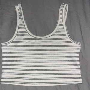 Forever 21 White and Gray Ribbed Crop Tank Top